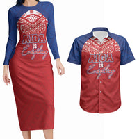 Aiga Samoa Couples Matching Long Sleeve Bodycon Dress and Hawaiian Shirt Aiga Is Everything LT05 Red - Polynesian Pride