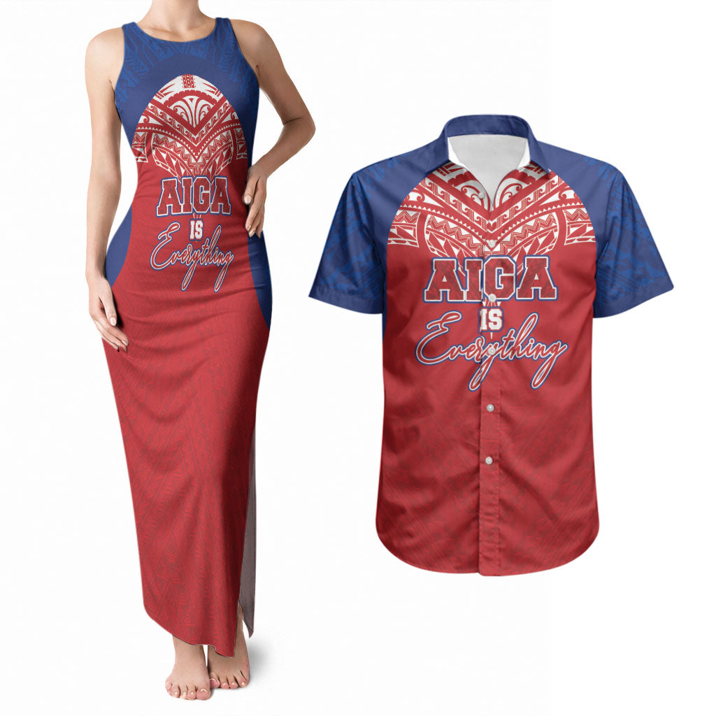 Aiga Samoa Couples Matching Tank Maxi Dress and Hawaiian Shirt Aiga Is Everything LT05 Red - Polynesian Pride