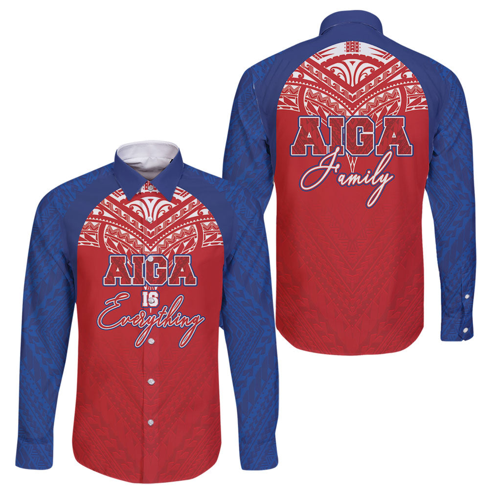 Aiga Samoa Family Matching Summer Maxi Dress and Hawaiian Shirt Aiga Is Everything LT05 Dad's Shirt - Long Sleeve Red - Polynesian Pride