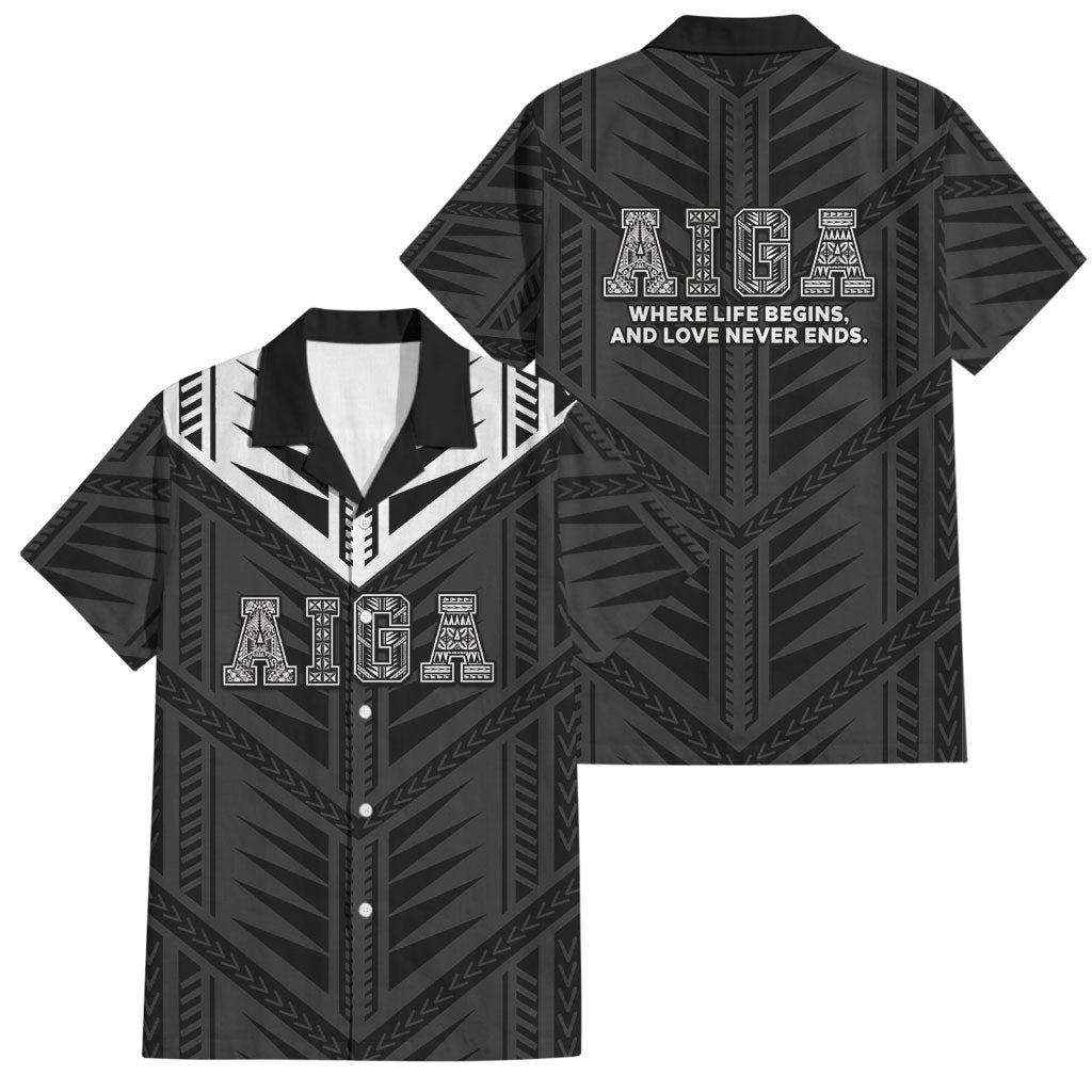 Samoa Aiga Family Matching Long Sleeve Bodycon Dress and Hawaiian Shirt Samoan Tribal Pattern LT05 Dad's Shirt - Short Sleeve Black - Polynesian Pride
