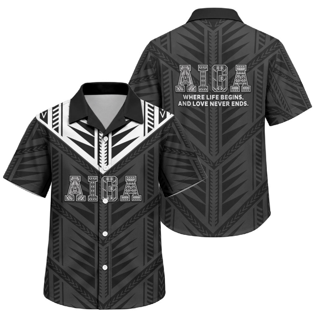 Samoa Aiga Family Matching Long Sleeve Bodycon Dress and Hawaiian Shirt Samoan Tribal Pattern LT05 Son's Shirt Black - Polynesian Pride