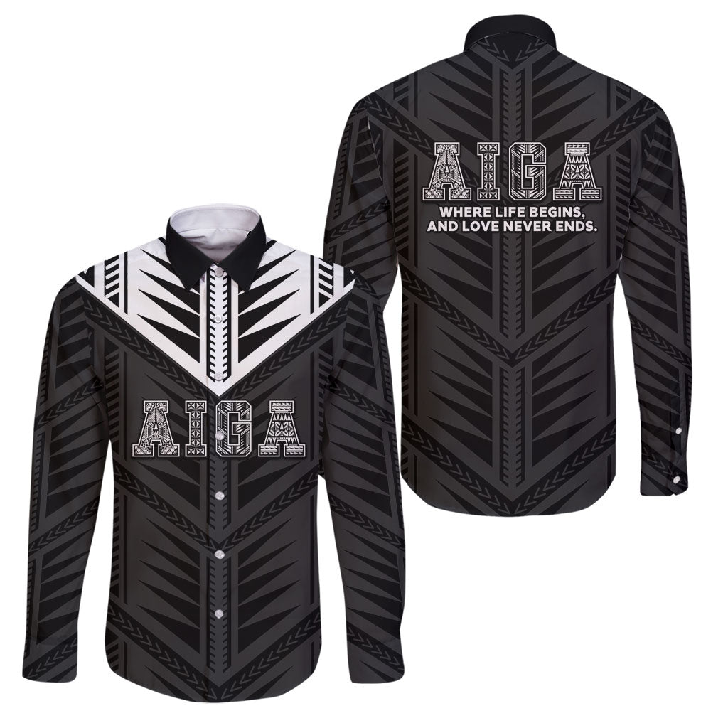 Samoa Aiga Family Matching Short Sleeve Bodycon Dress and Hawaiian Shirt Samoan Tribal Pattern LT05 Dad's Shirt - Long Sleeve Black - Polynesian Pride