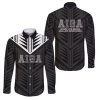 Samoa Aiga Family Matching Tank Maxi Dress and Hawaiian Shirt Samoan Tribal Pattern LT05 Dad's Shirt - Long Sleeve Black - Polynesian Pride