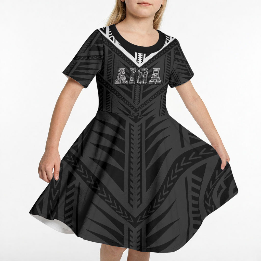 Samoa Aiga Kid Short Sleeve Dress Samoan Tribal Pattern LT05 - Polynesian Pride