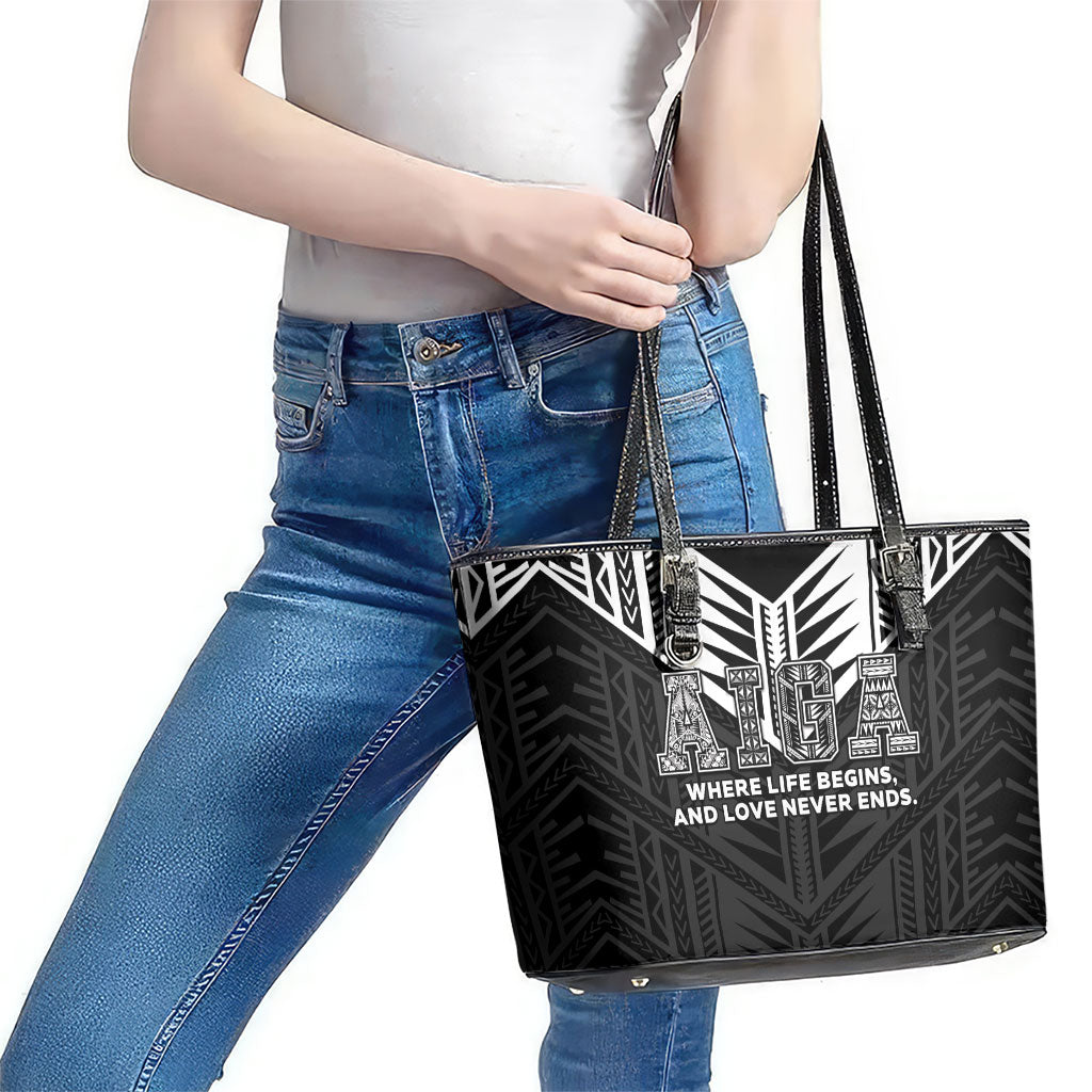 Samoa Aiga Leather Tote Bag Samoan Tribal Pattern LT05 - Polynesian Pride
