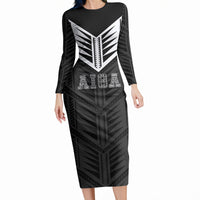 Samoa Aiga Long Sleeve Bodycon Dress Samoan Tribal Pattern LT05 Long Dress Black - Polynesian Pride