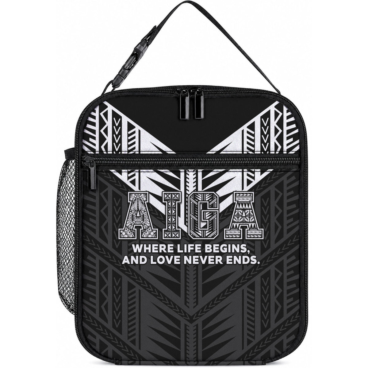 Samoa Aiga Lunch Bag Samoan Tribal Pattern LT05 10.2 × 8.3 × 4.3 inch Black - Polynesian Pride