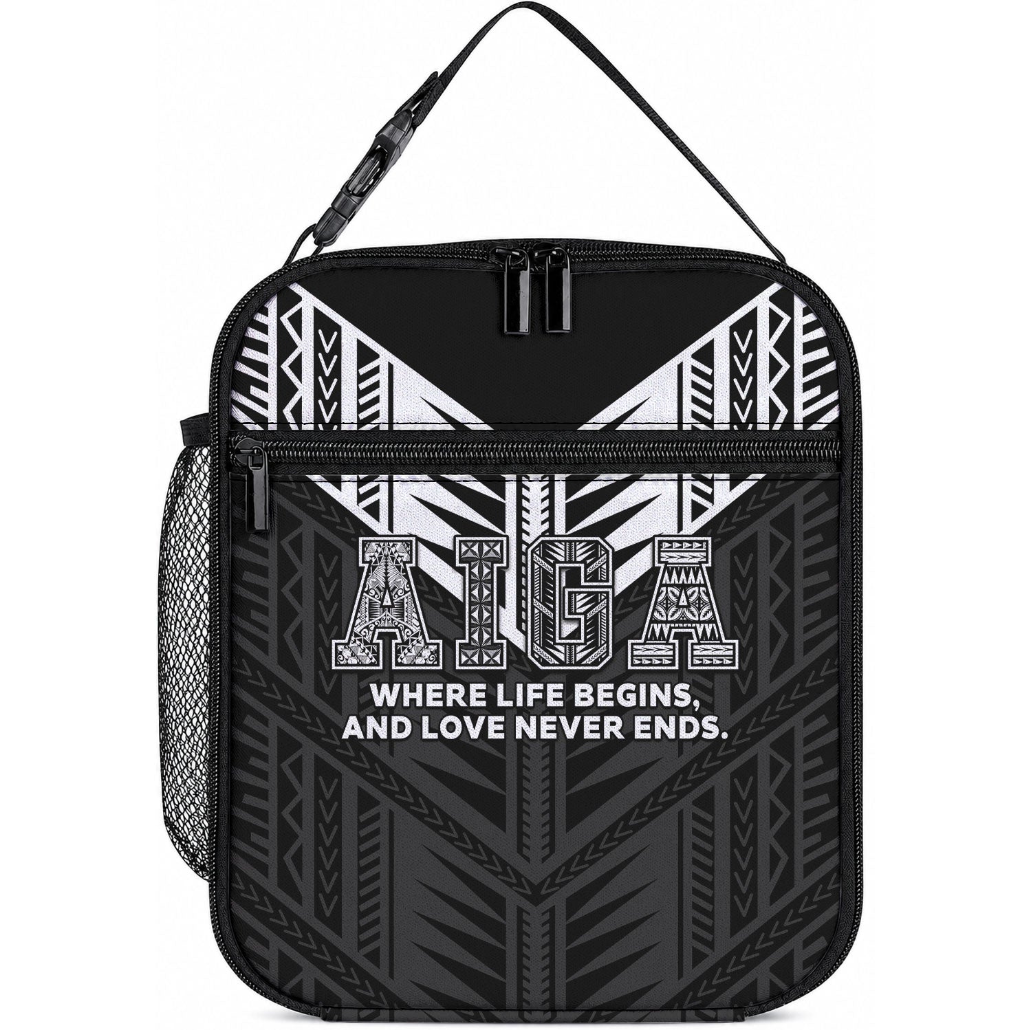 Samoa Aiga Lunch Bag Samoan Tribal Pattern LT05 10.2 × 8.3 × 4.3 inch Black - Polynesian Pride