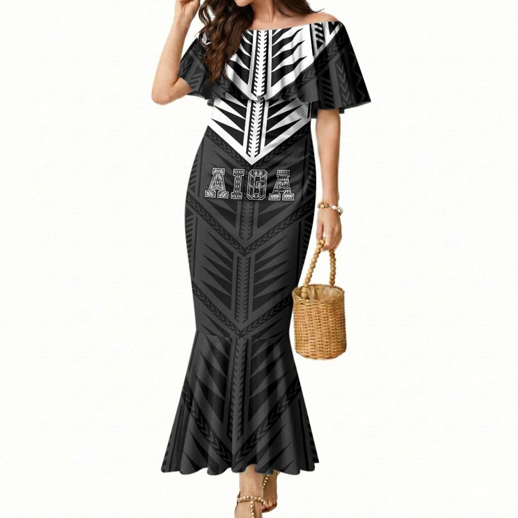 Samoa Aiga Mermaid Dress Samoan Tribal Pattern LT05 Women Black - Polynesian Pride