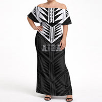 Samoa Aiga Off Shoulder Maxi Dress Samoan Tribal Pattern LT05 Women Black - Polynesian Pride
