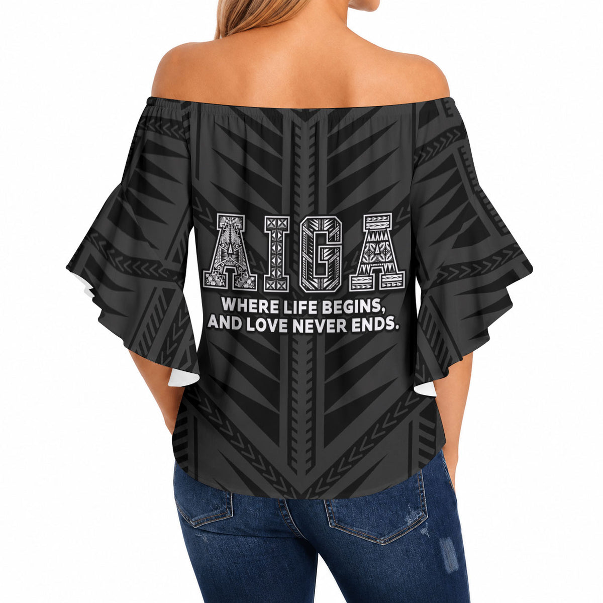 Samoa Aiga Off Shoulder Wrap Waist Top Samoan Tribal Pattern LT05 - Polynesian Pride