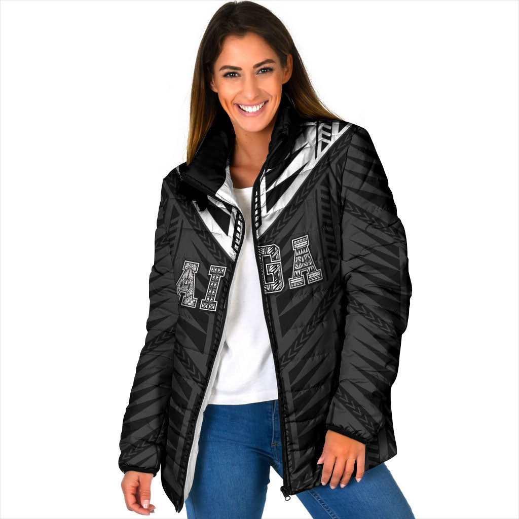 Samoa Aiga Padded Jacket Samoan Tribal Pattern LT05 Women Black - Polynesian Pride