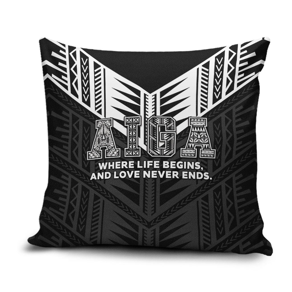Samoa Aiga Pillow Cover Samoan Tribal Pattern LT05 Black - Polynesian Pride