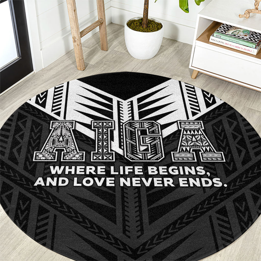Samoa Aiga Round Carpet Samoan Tribal Pattern LT05 Black - Polynesian Pride