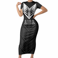 Samoa Aiga Short Sleeve Bodycon Dress Samoan Tribal Pattern LT05 Long Dress Black - Polynesian Pride