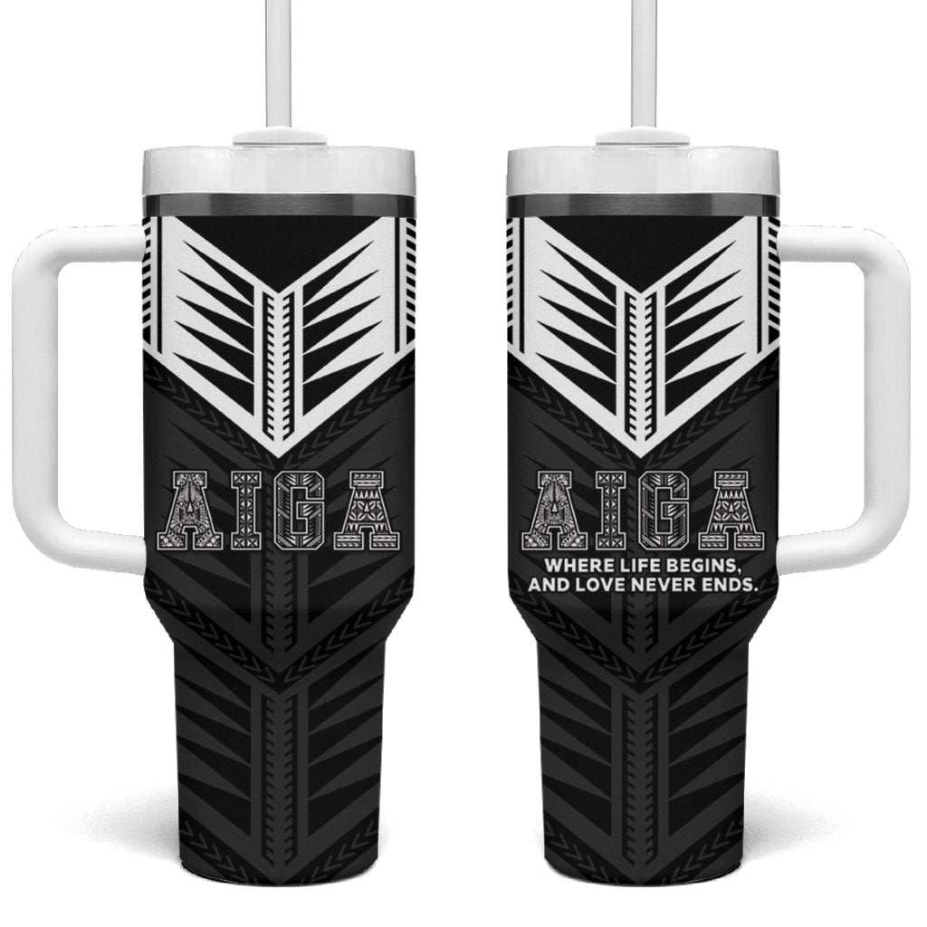 Samoa Aiga Tumbler With Handle Samoan Tribal Pattern LT05 One Size: 40 oz Black - Polynesian Pride