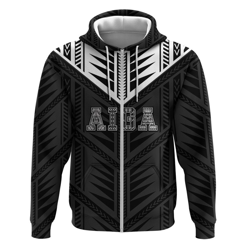 Samoa Aiga Zip Hoodie Samoan Tribal Pattern LT05 Zip Hoodie Black - Polynesian Pride