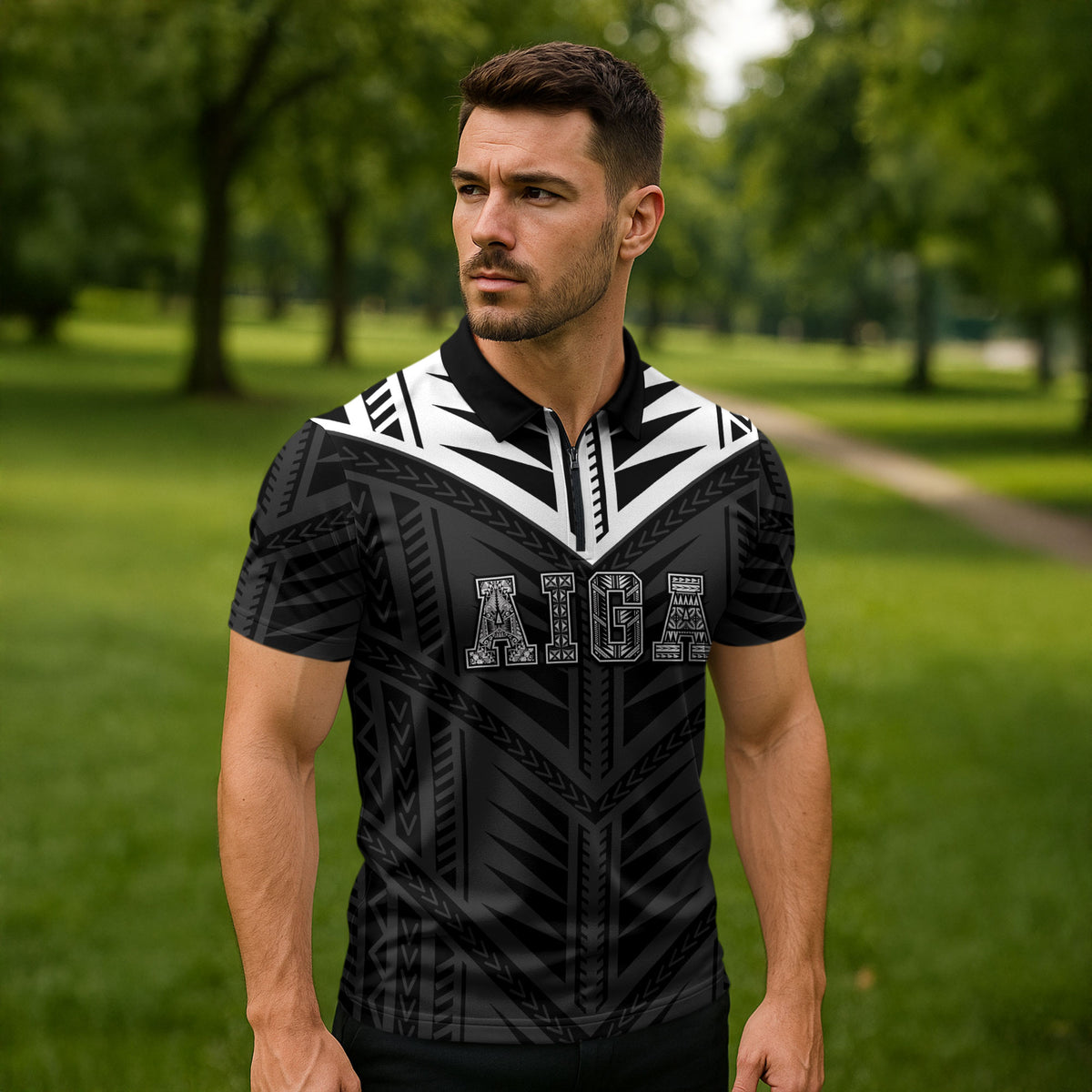 Samoa Aiga Zipper Polo Shirt Samoan Tribal Pattern LT05 - Polynesian Pride