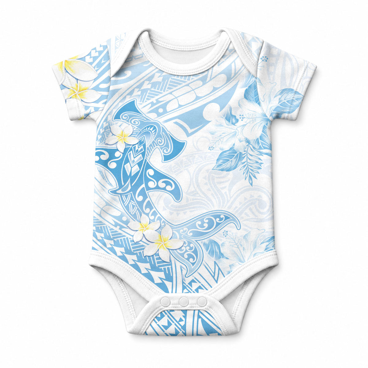 Polynesia Hammerhead Shark Baby Onesie Tropical Flowers Tribal Pattern Blue LT05 Blue - Polynesian Pride