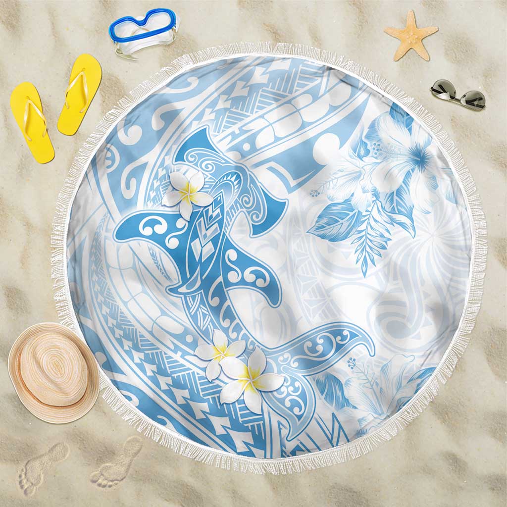 Polynesia Hammerhead Shark Beach Blanket Tropical Flowers Tribal Pattern Blue LT05 One Size 150cm Blue - Polynesian Pride