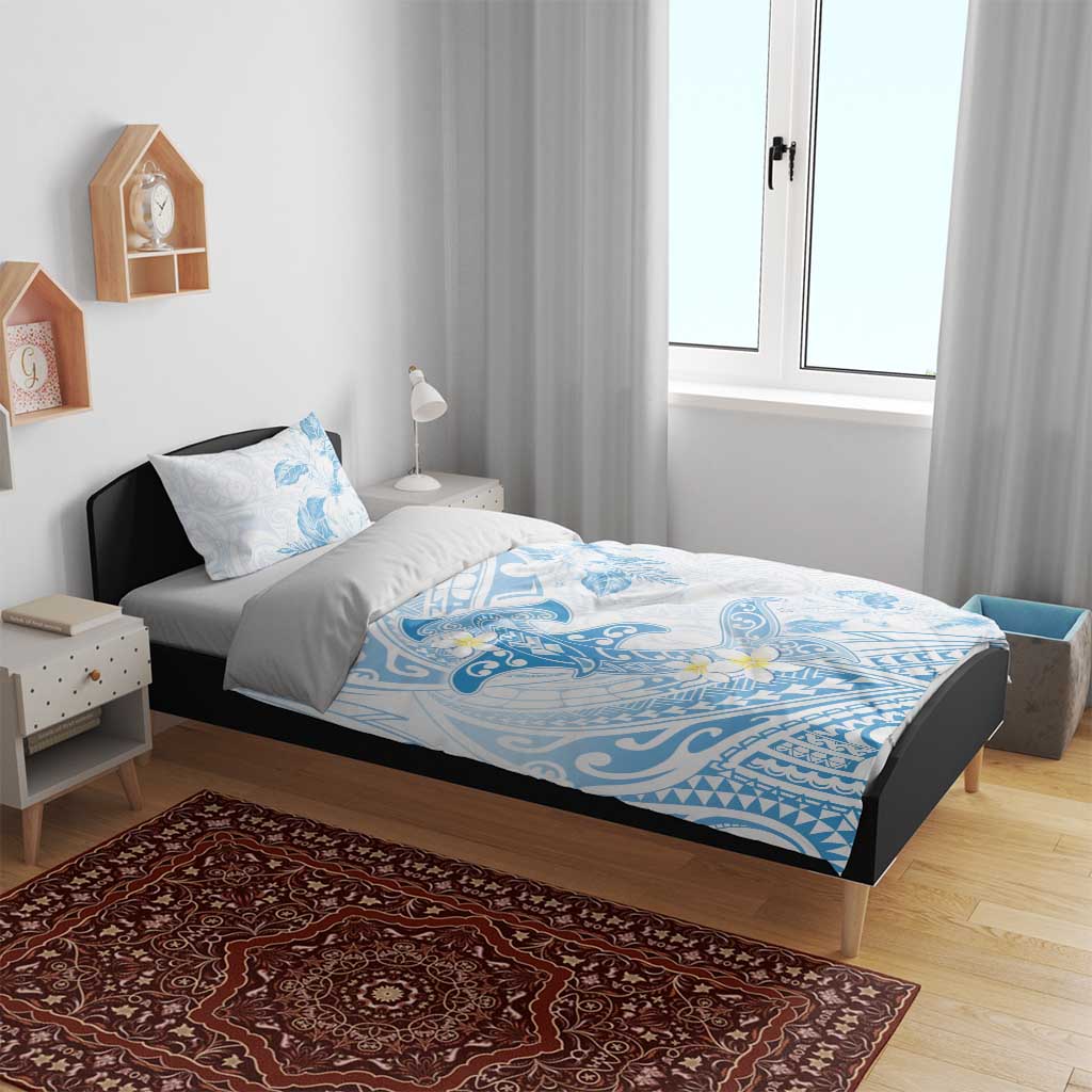 Polynesia Hammerhead Shark Bedding Set Tropical Flowers Tribal Pattern Blue