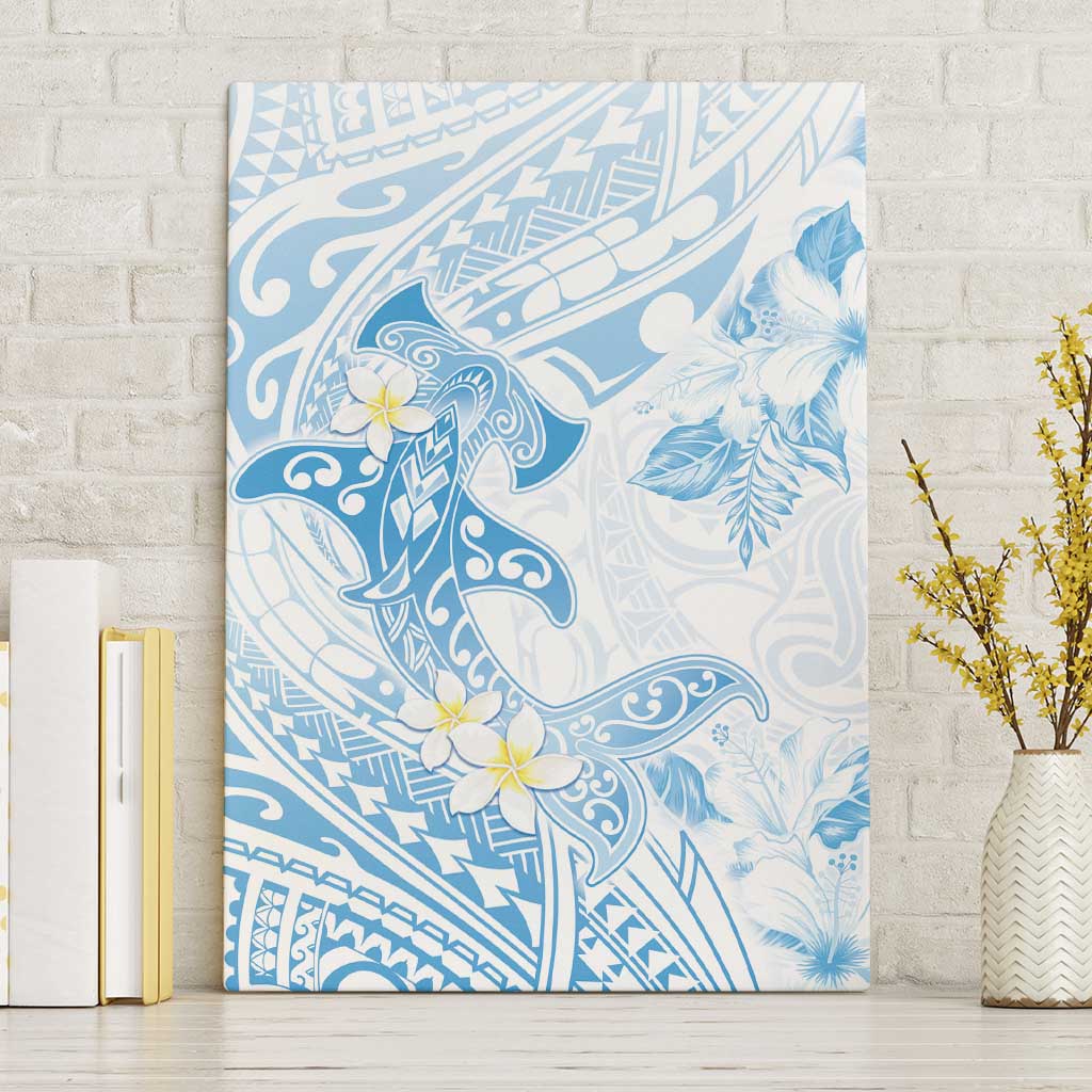 Polynesia Hammerhead Shark Canvas Wall Art Tropical Flowers Tribal Pattern Blue LT05 Without Frame Blue - Polynesian Pride