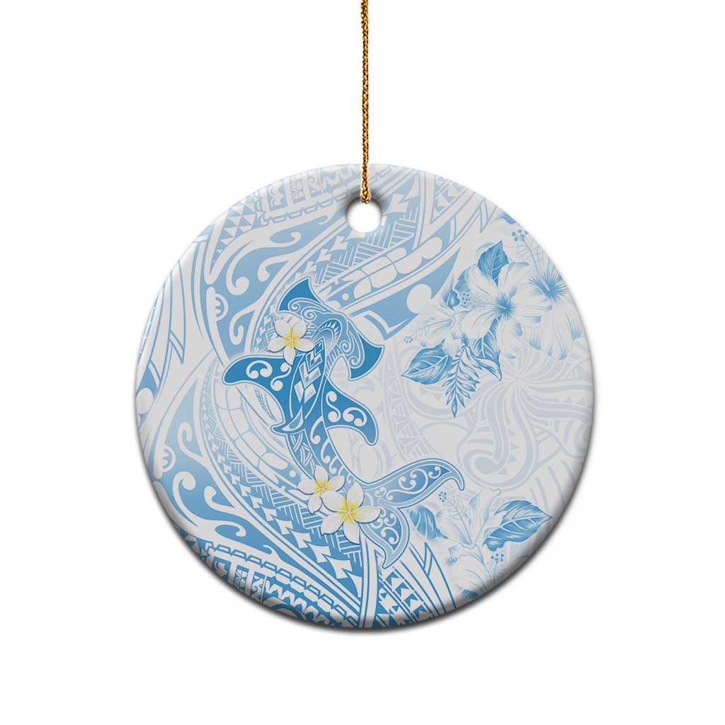 Polynesia Hammerhead Shark Ceramic Ornament Tropical Flowers Tribal Pattern Blue