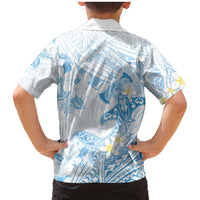 Polynesia Hammerhead Shark Family Matching Mermaid Dress and Hawaiian Shirt Tropical Flowers Tribal Pattern Blue