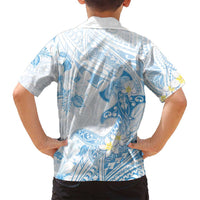 Polynesia Hammerhead Shark Family Matching Tank Maxi Dress and Hawaiian Shirt Tropical Flowers Tribal Pattern Blue