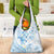 Polynesia Hammerhead Shark Grocery Bag Tropical Flowers Tribal Pattern Blue