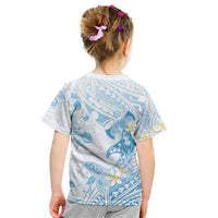Polynesia Hammerhead Shark Kid T Shirt Tropical Flowers Tribal Pattern Blue