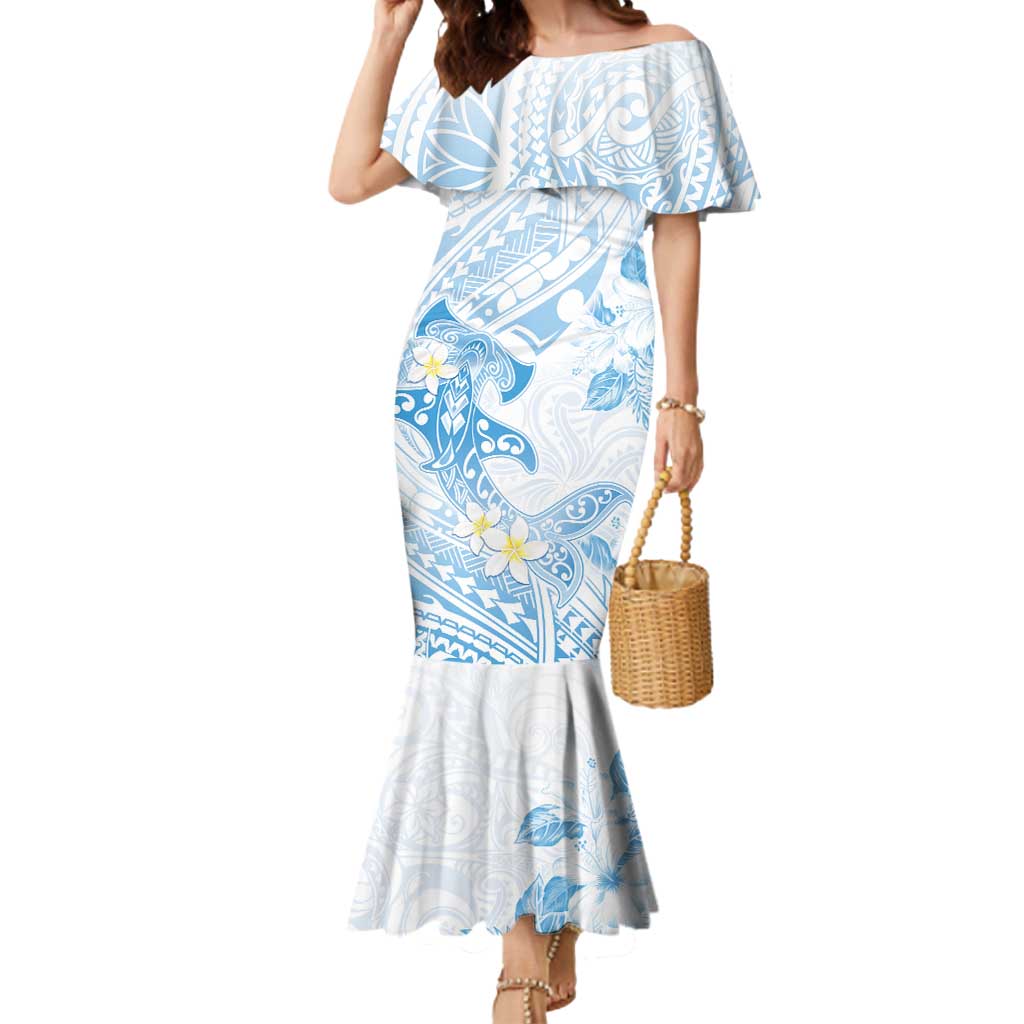 Polynesia Hammerhead Shark Mermaid Dress Tropical Flowers Tribal Pattern Blue LT05 Women Blue - Polynesian Pride