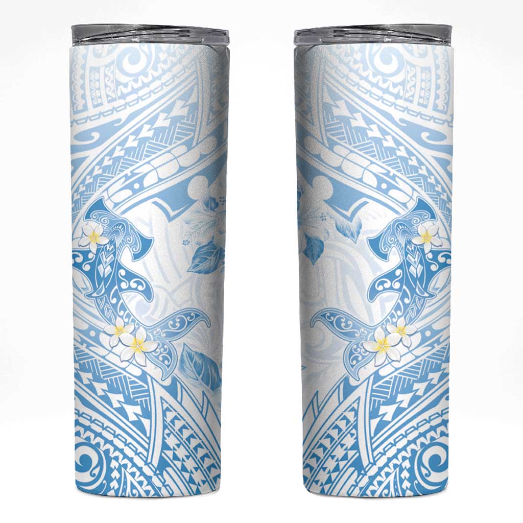 Polynesia Hammerhead Shark Skinny Tumbler Tropical Flowers Tribal Pattern Blue LT05 Blue - Polynesian Pride