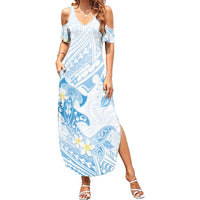 Polynesia Hammerhead Shark Summer Maxi Dress Tropical Flowers Tribal Pattern Blue