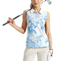 Polynesia Hammerhead Shark Women Sleeveless Polo Shirt Tropical Flowers Tribal Pattern Blue