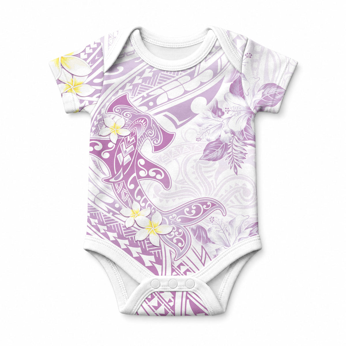 Polynesia Hammerhead Shark Baby Onesie Tropical Flowers Tribal Pattern Lavender LT05 Purple - Polynesian Pride