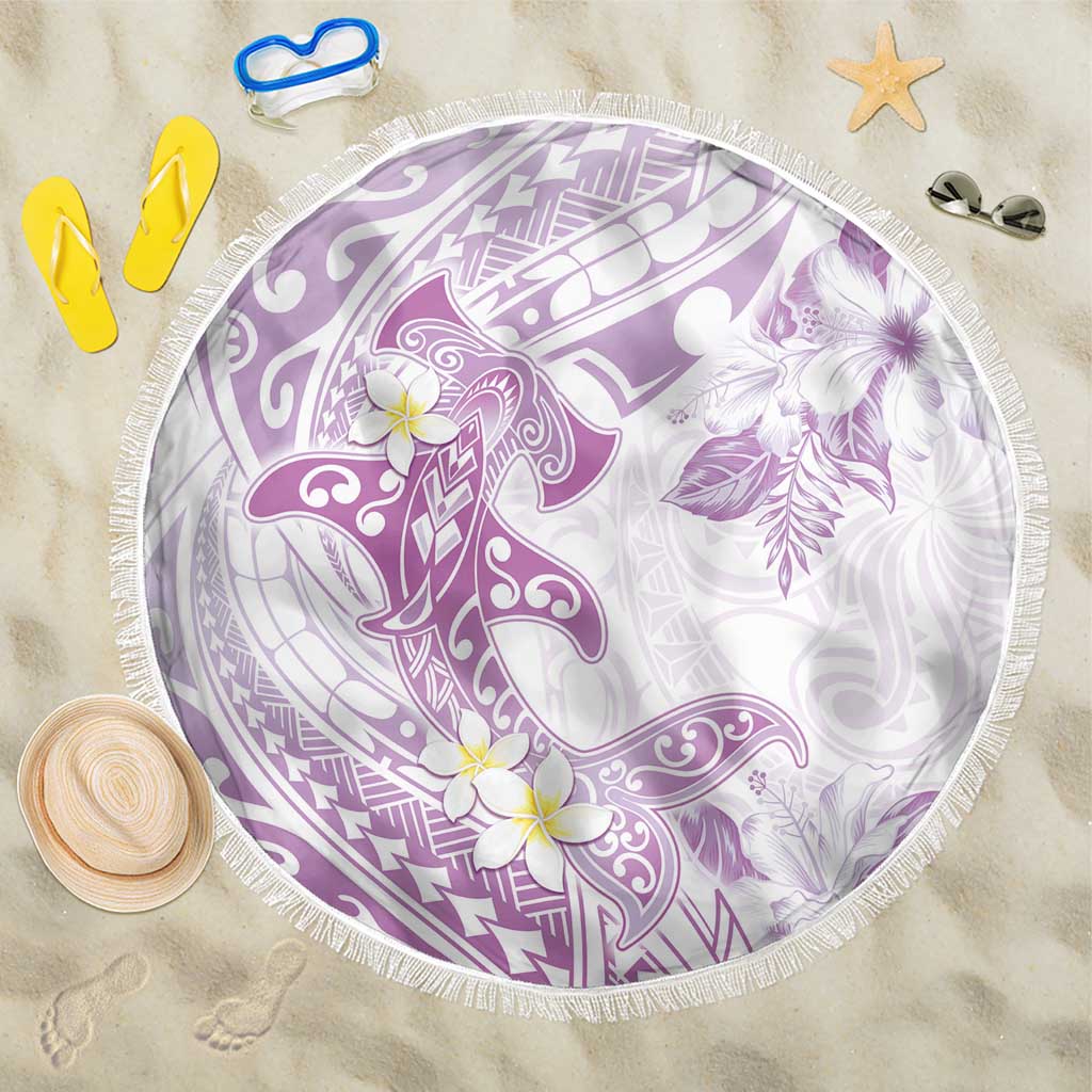 Polynesia Hammerhead Shark Beach Blanket Tropical Flowers Tribal Pattern Lavender LT05 One Size 150cm Purple - Polynesian Pride