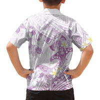 Polynesia Hammerhead Shark Family Matching Off The Shoulder Long Sleeve Dress and Hawaiian Shirt Tropical Flowers Tribal Pattern Lavender LT05 - Polynesian Pride