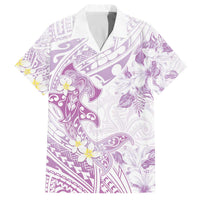 Polynesia Hammerhead Shark Family Matching Off Shoulder Short Dress and Hawaiian Shirt Tropical Flowers Tribal Pattern Lavender
