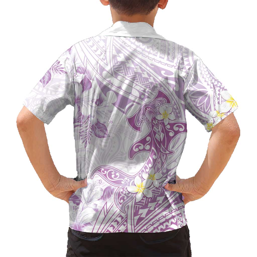 Polynesia Hammerhead Shark Family Matching Tank Maxi Dress and Hawaiian Shirt Tropical Flowers Tribal Pattern Lavender