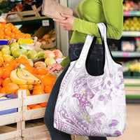 Polynesia Hammerhead Shark Grocery Bag Tropical Flowers Tribal Pattern Lavender