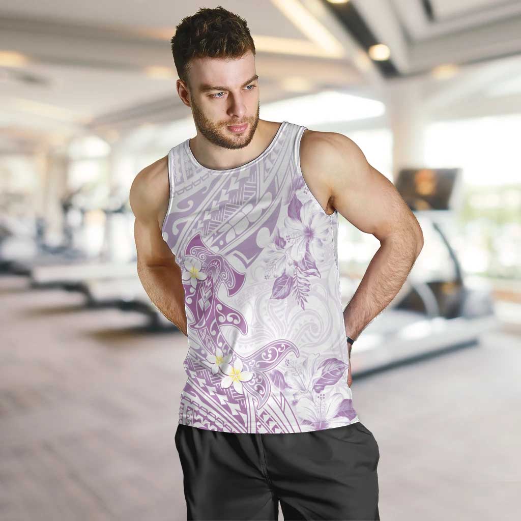 Polynesia Hammerhead Shark Men Tank Top Tropical Flowers Tribal Pattern Lavender LT05 Purple - Polynesian Pride