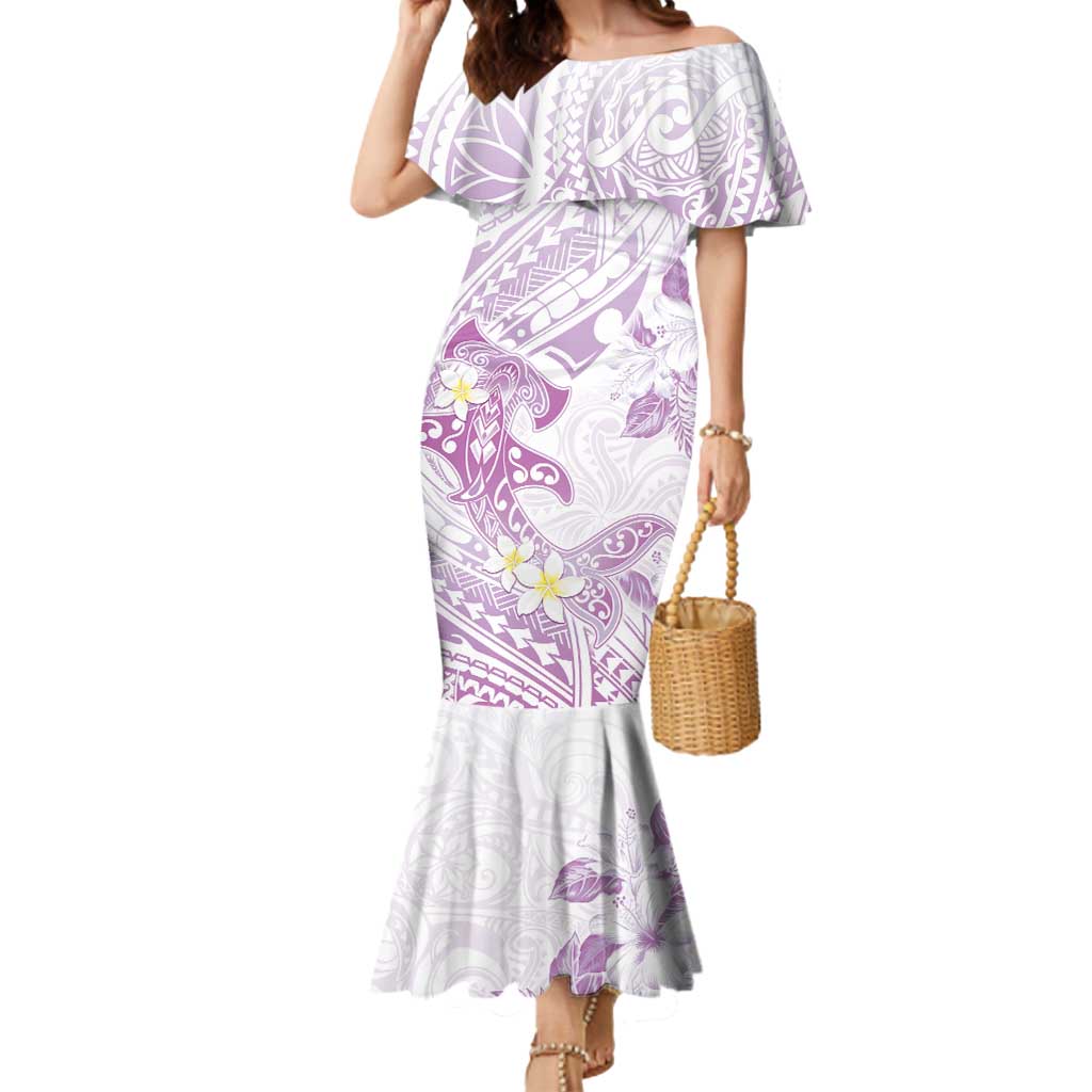 Polynesia Hammerhead Shark Mermaid Dress Tropical Flowers Tribal Pattern Lavender LT05 Women Purple - Polynesian Pride