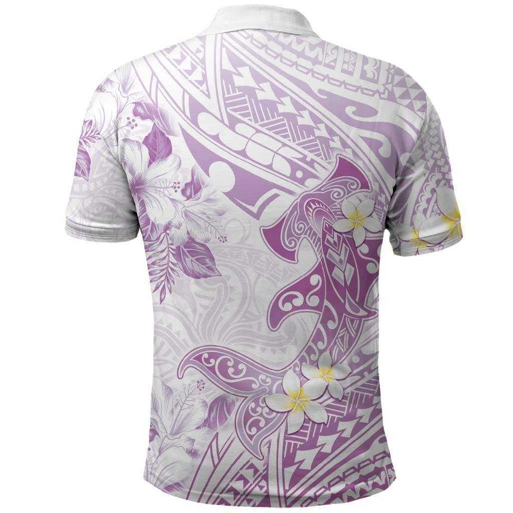 Polynesia Hammerhead Shark Polo Shirt Tropical Flowers Tribal Pattern Lavender
