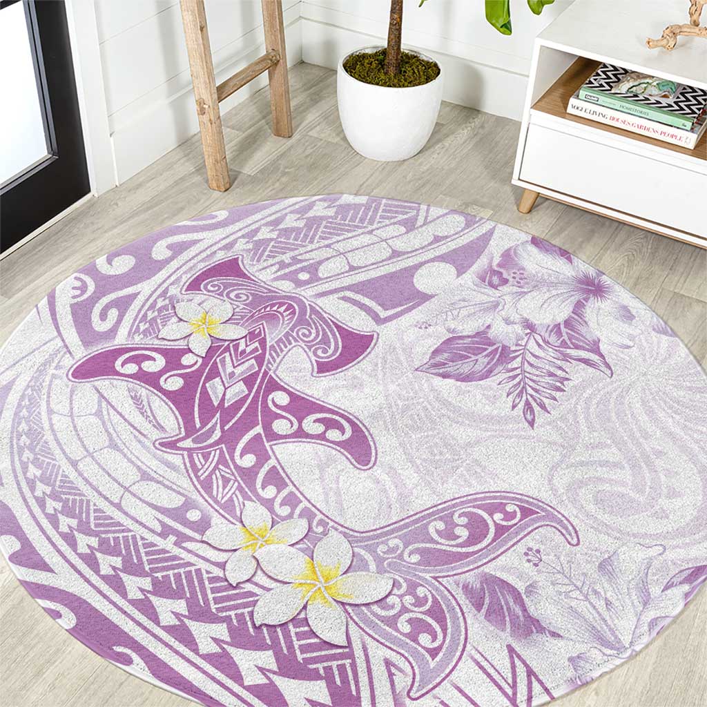 Polynesia Hammerhead Shark Round Carpet Tropical Flowers Tribal Pattern Lavender LT05 Purple - Polynesian Pride