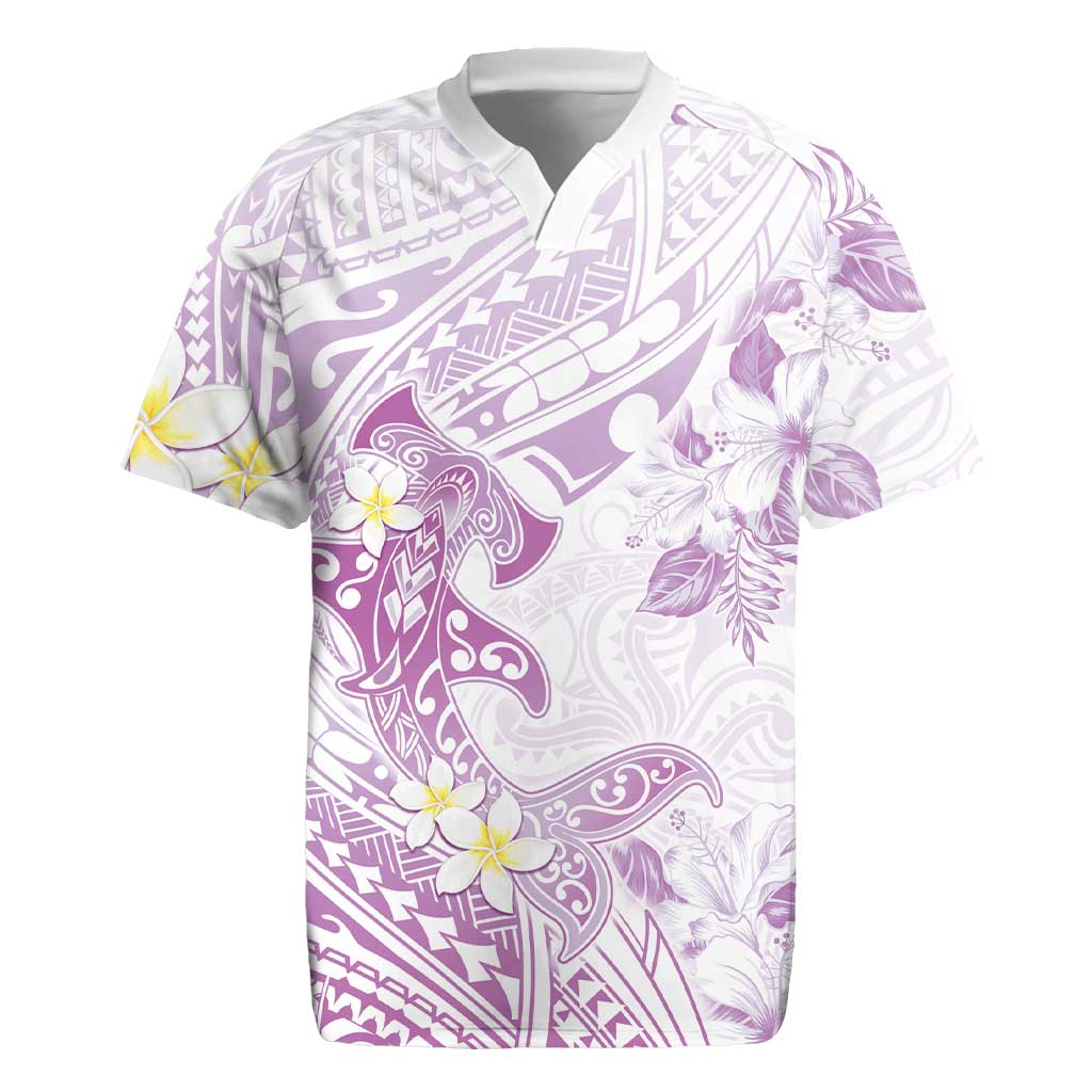 Polynesia Hammerhead Shark Rugby Jersey Tropical Flowers Tribal Pattern Lavender LT05 Purple - Polynesian Pride