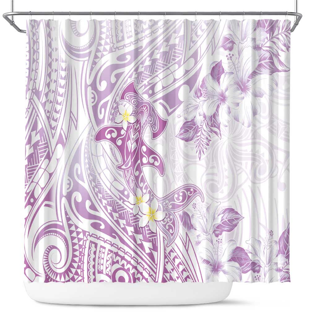 Polynesia Hammerhead Shark Shower Curtain Tropical Flowers Tribal Pattern Lavender LT05 Purple - Polynesian Pride