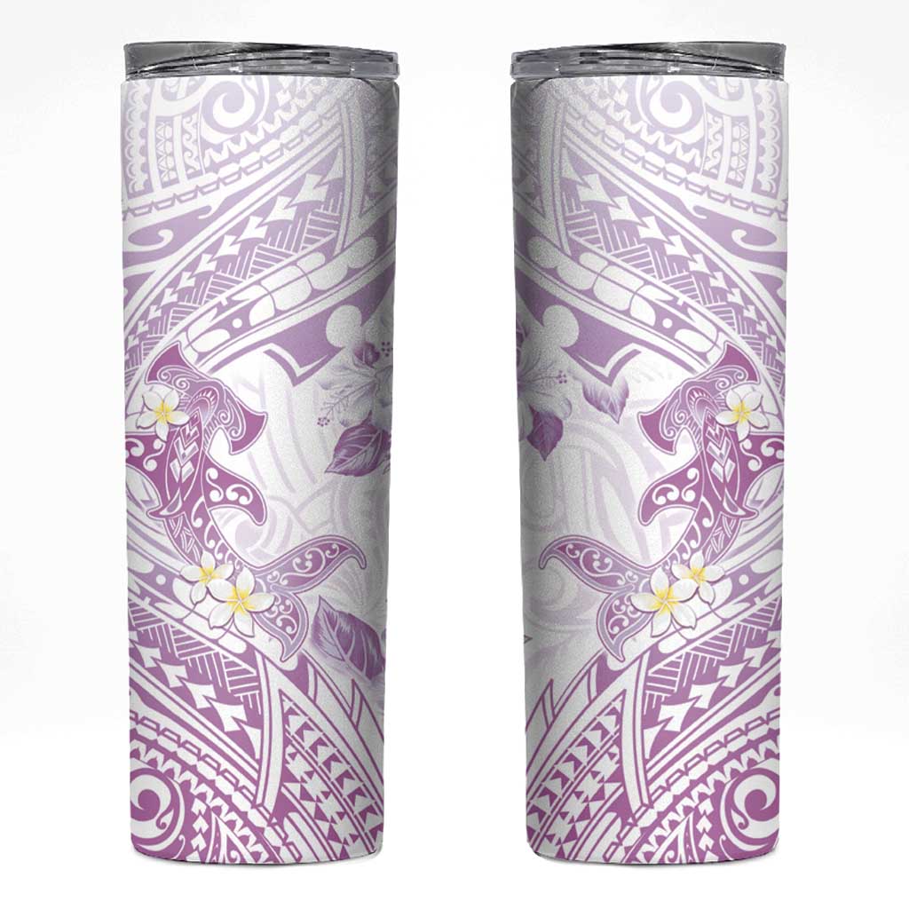 Polynesia Hammerhead Shark Skinny Tumbler Tropical Flowers Tribal Pattern Lavender LT05 Purple - Polynesian Pride