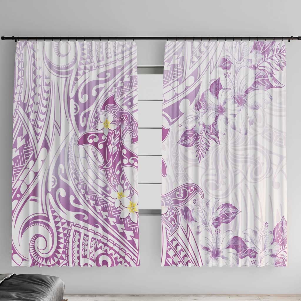 Polynesia Hammerhead Shark Window Curtain Tropical Flowers Tribal Pattern Lavender LT05 With Hooks Purple - Polynesian Pride