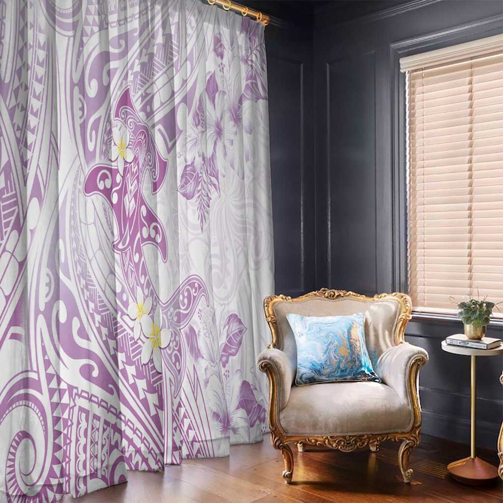 Polynesia Hammerhead Shark Window Curtain Tropical Flowers Tribal Pattern Lavender
